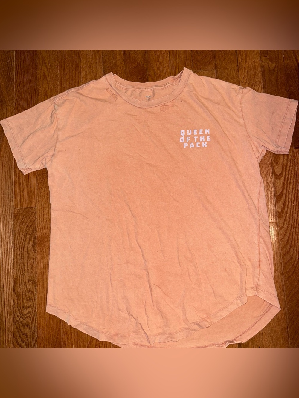 aerie Peach Short Sleeve Graphic Distressed Boyfriend Tee